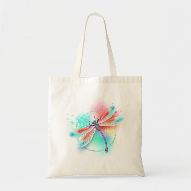 Red dragonfly on watercolor background tote bag (Front)