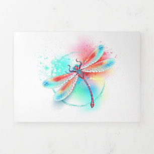 Red dragonfly on watercolor background Tri-Fold card
