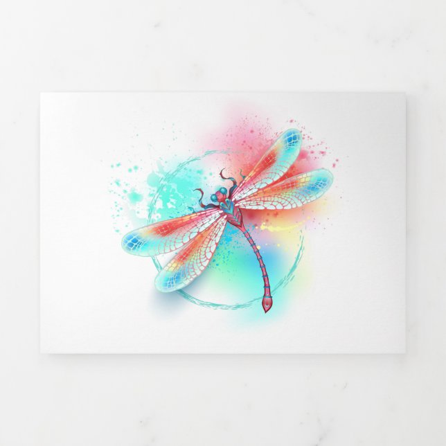 Red dragonfly on watercolor background Tri-Fold card (Cover)