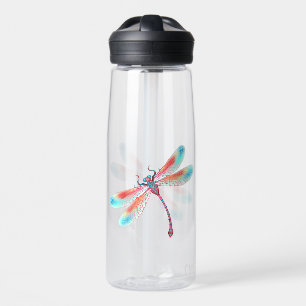 Red dragonfly on watercolor background water bottle