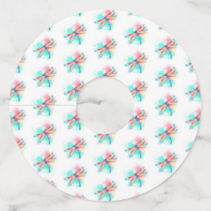 Red dragonfly on watercolor background wine glass tag