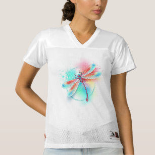 Red dragonfly on watercolor background women's football jersey