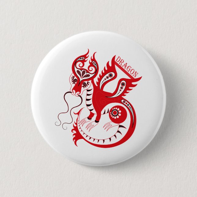 Red Drawing Chinese Dragon 6 Cm Round Badge (Front)