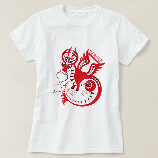 Red Drawing Chinese Dragon T-Shirt (Design Front)
