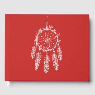 Red Dream Catcher Native American Wedding Party Guest Book