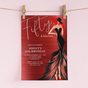 Red Dress 50 and Fabulous Elegant Birthday Invitation