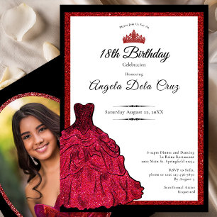 Red Dress and Tiara 18th Birthday Debut Invitation