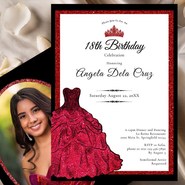 Red Dress and Tiara 18th Birthday Debut Invitation (Creator Uploaded)