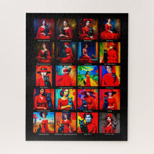 Red Dress Black Cat Art Movements Jigsaw Puzzle
