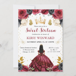 Red Dress Black Hair Princess Sweet 16 Invitation