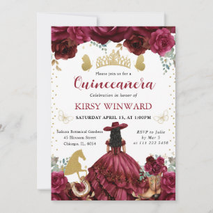 Red Dress Black Hair Salon Princess Quinceanera Invitation