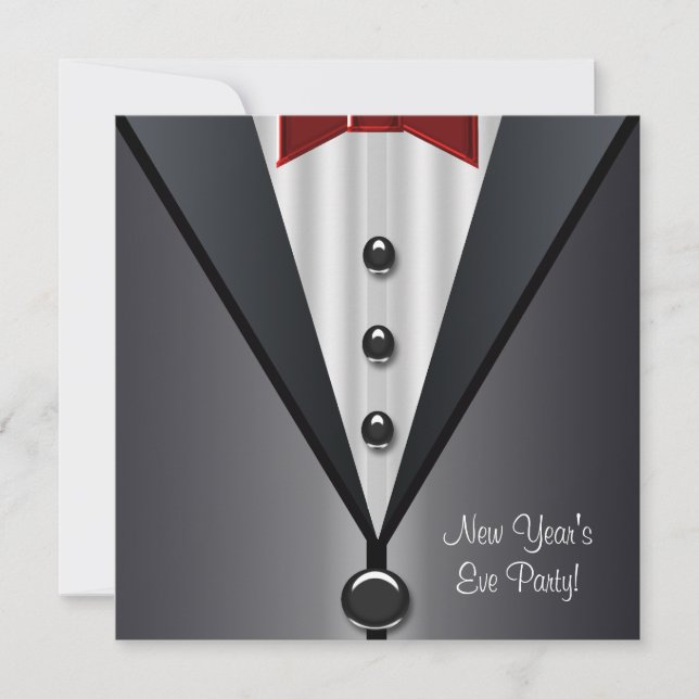Red Dress Black Tuxedo New Years Eve Party Invitation (Front)