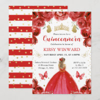 Red Dress Blonde Hair Princess Quinceanera