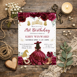 Red Dress Brunette Salon Princess Birthday Invitation