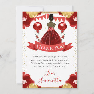 Red Dress Dark Skin Princess Birthday Thank You Card