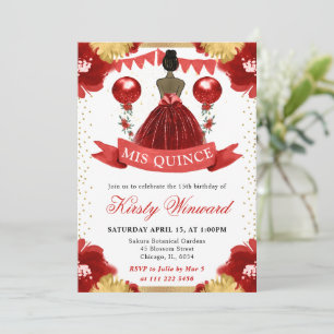 Red Dress Dark Skin Princess Quinceanera Invitation