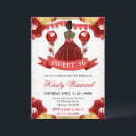 Red Dress Dark Skin Princess Sweet 16 Invitation<br><div class="desc">Elegant watercolor dark skin princess in Red dress design with red and gold flowers,  balloons and gold glitter confetti.</div>