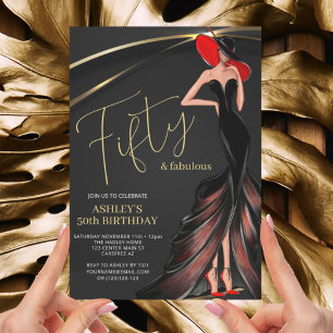 Red Dress Fabulous Black Gold 50th Invitation