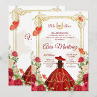 Red Dress Mexican Girl Quinceanera Invitation