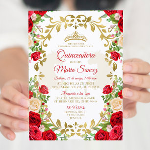Red Dress Mexican Girl Sweet 15th Birthday Invite