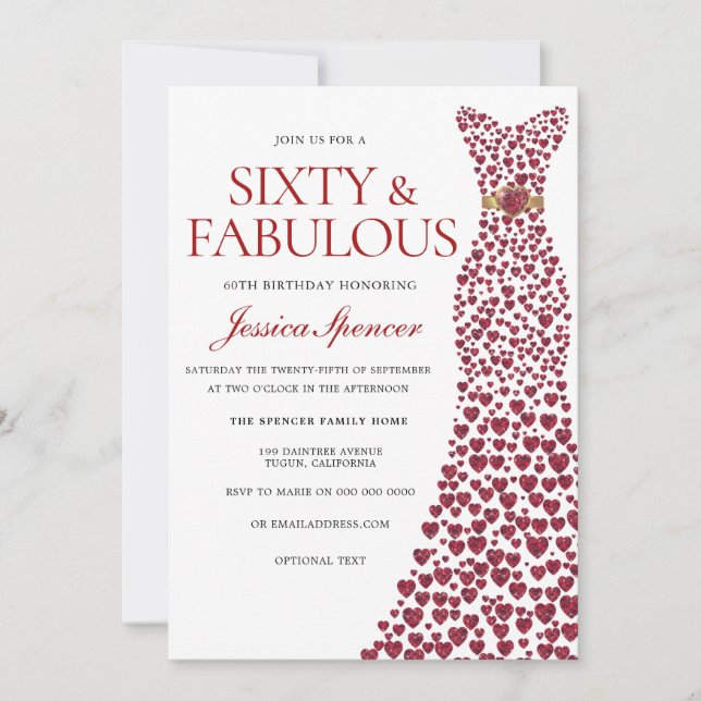 Red Dress Sixty & Fabulous 60th Birthday Party Invitation (Front)
