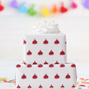 Red dress white birthday girl wrapping paper