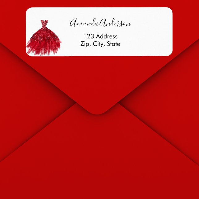 Red dress white elegant return address label (Creator Uploaded)