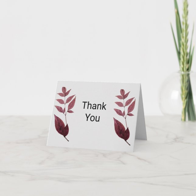 Red Dried Fall Leaves Thank You Card (Front)