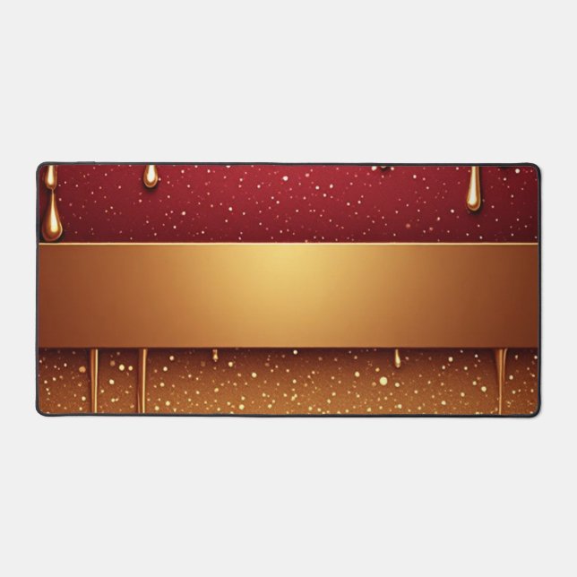 Red Dripping Paint Over Gold Glitter Background Desk Mat (Front)