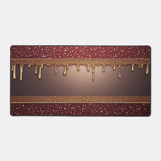 Red Dripping Paint Over Gold Glitter Background Desk Mat (Front)