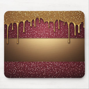 Red Dripping Paint Over Gold Glitter Background Mouse Pad