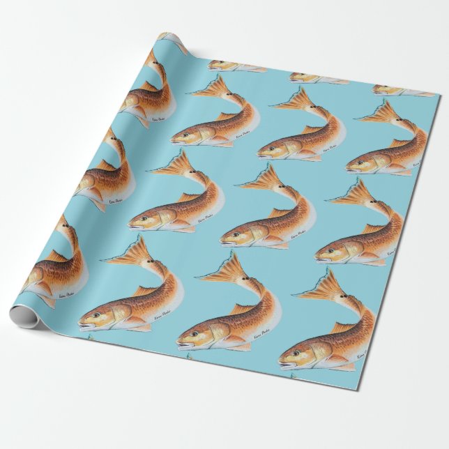Red Drum on blue Wrapping Paper (Unrolled)