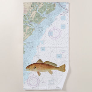 Red Drum on Tybee Island to Doboy Sound Chart Beach Towel