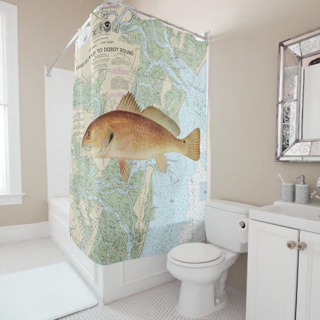 Red Drum on Tybee Island to Doboy Sound Chart Shower Curtain (In Situ)