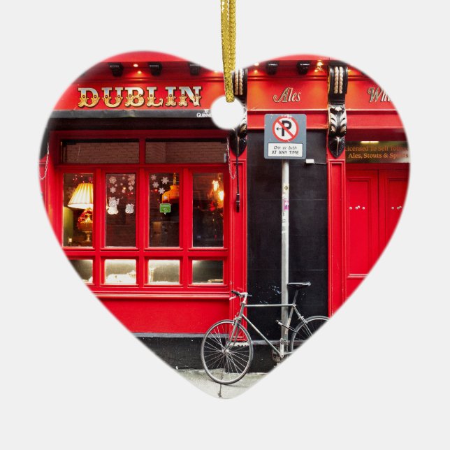 Red Dublin Pub Ceramic Tree Decoration (Front)