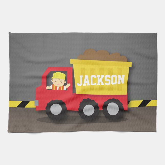 Red Dump Truck Construction Builder Boy Tea Towel (Horizontal)
