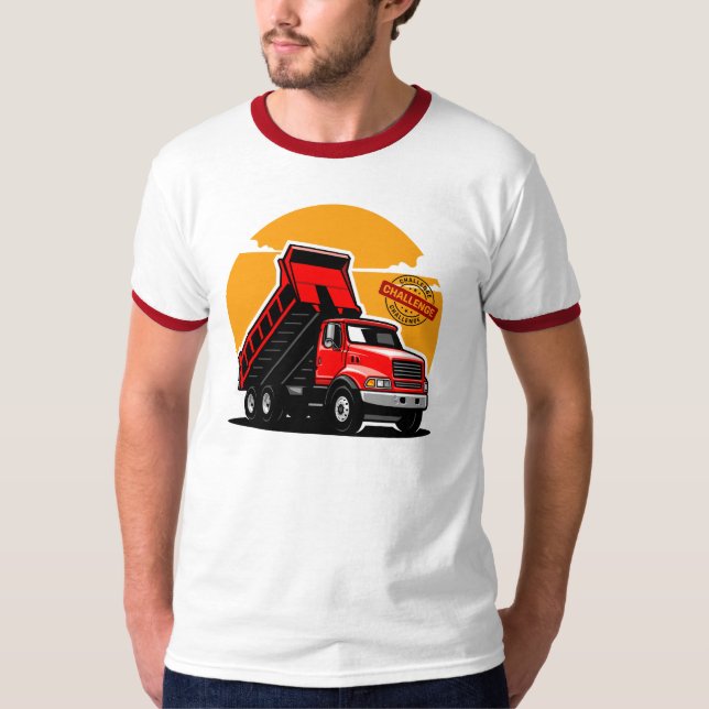 Red Dump Truck Construction Challenge Vector T-Shirt (Front)