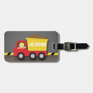 Red Dump Truck Construction Cute Builder Boy Luggage Tag