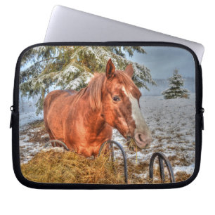 Red Dun Chestnut Horse Eating Hay Equine Photo Laptop Sleeve