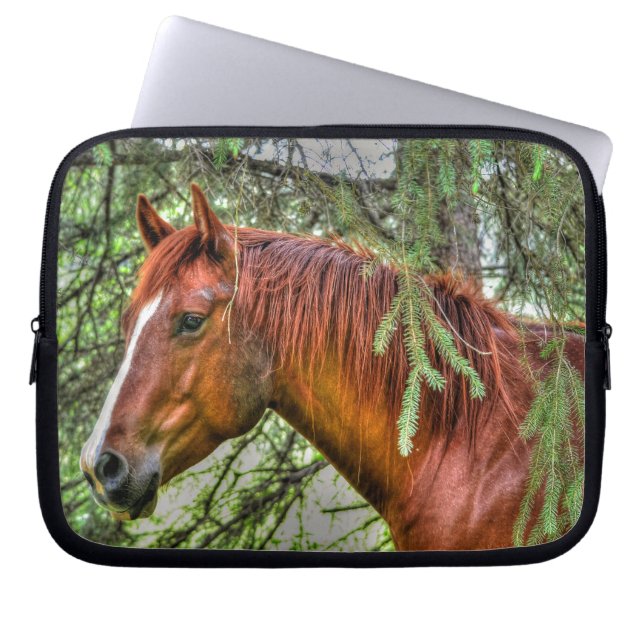 Red Dun Horse and Forest Animal-lover Photo Laptop Sleeve (Front)