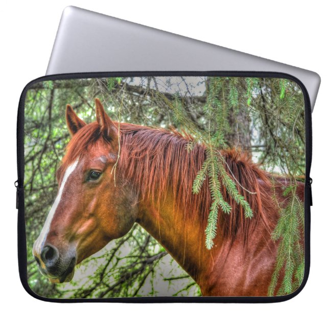 Red Dun Horse and Forest Animal-lover Photo Laptop Sleeve (Front)