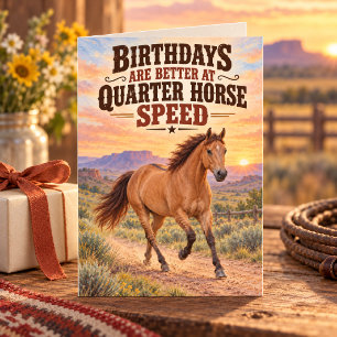 Red Dun Quarter Horse Speed Birthday Western Art Card