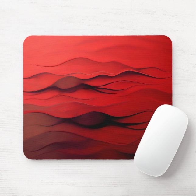 Red Dunes – Minimalist Abstract Waves Art Mouse Pad (With Mouse)