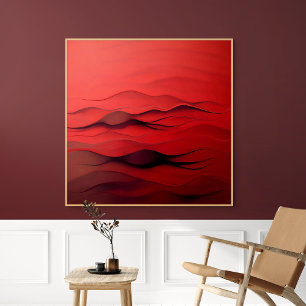 Red Dunes – Minimalist Abstract Waves Art Poster