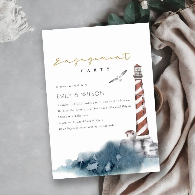 RED DUSKY BLUE LIGHTHOUSE SEA ENGAGEMENT INVITE (Creator Uploaded)