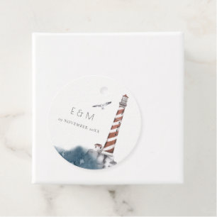 RED DUSKY BLUE LIGHTHOUSE SEA MONOGRAM WEDDING  FA FAVOUR TAGS
