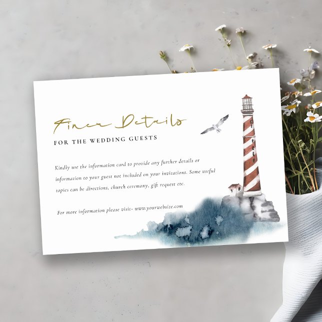 RED DUSKY BLUE LIGHTHOUSE SEA WEDDING DETAILS  ENCLOSURE CARD (Creator Uploaded)