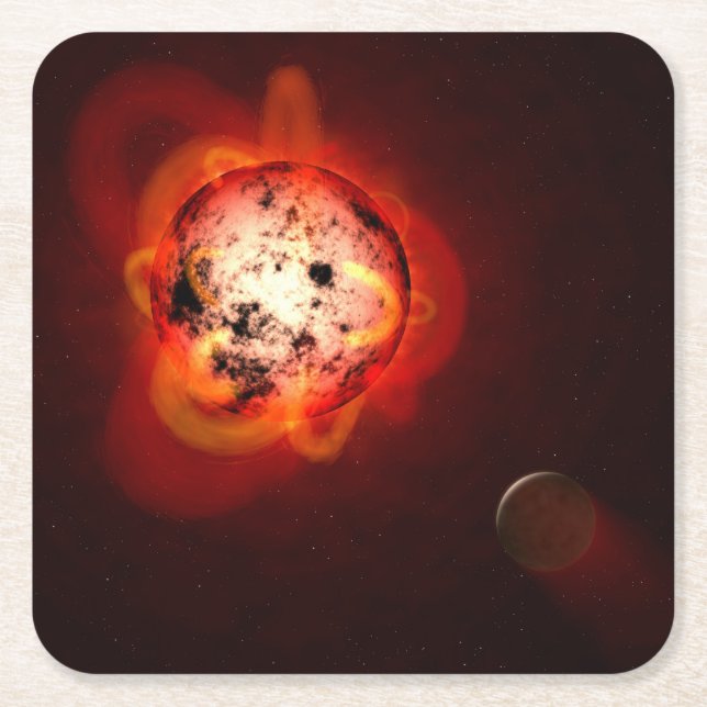 Red Dwarf Star Orbited By A Hypothetical Exoplanet Square Paper Coaster (Front)