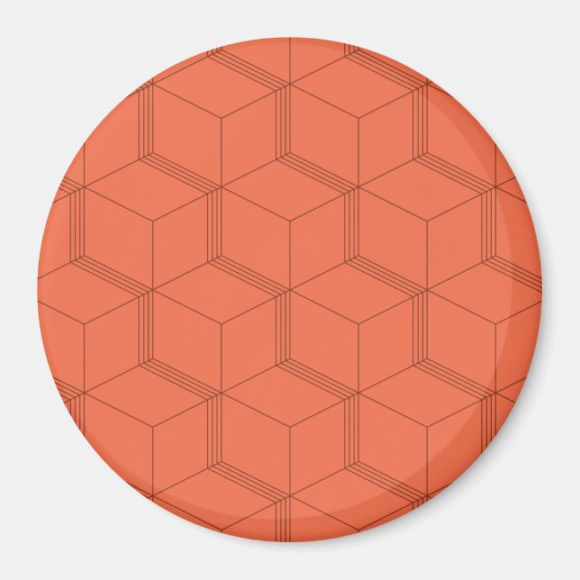 Red, dynamic, retro, cool trendy cube line pattern magnet (Front)