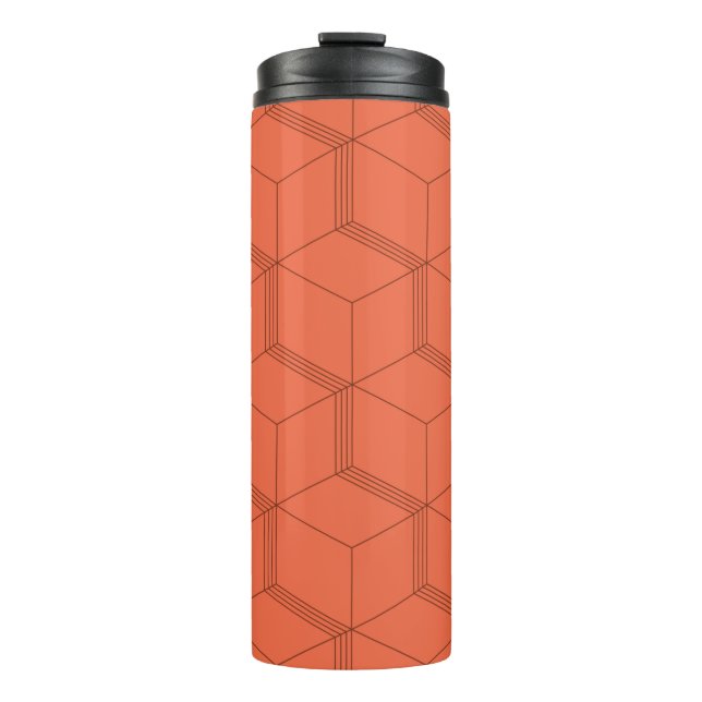 Red, dynamic, retro, cool trendy cube line pattern thermal tumbler (Front)